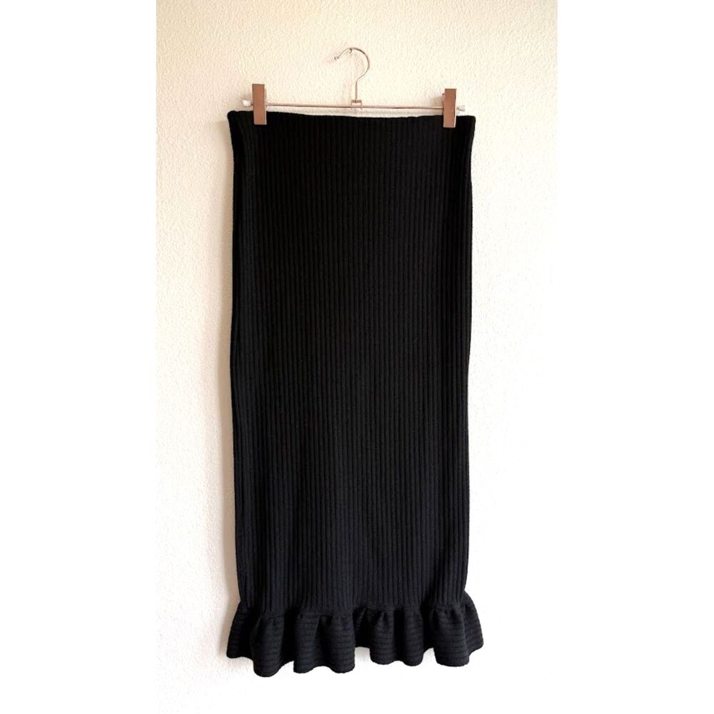Urban Outfitters Ribbed Ruffle Hem Jersey Pencil Skirt in Black size Small